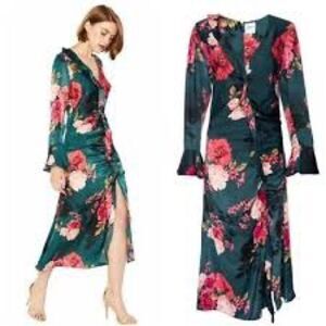 NWT women’s MISA Santana crepe Chiffon Long Sleeve Ruffle midi Dress sz small